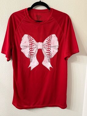 Augusta Sportswear Coquette Baseball Bow Tee, Unisex Med with 20” ptp